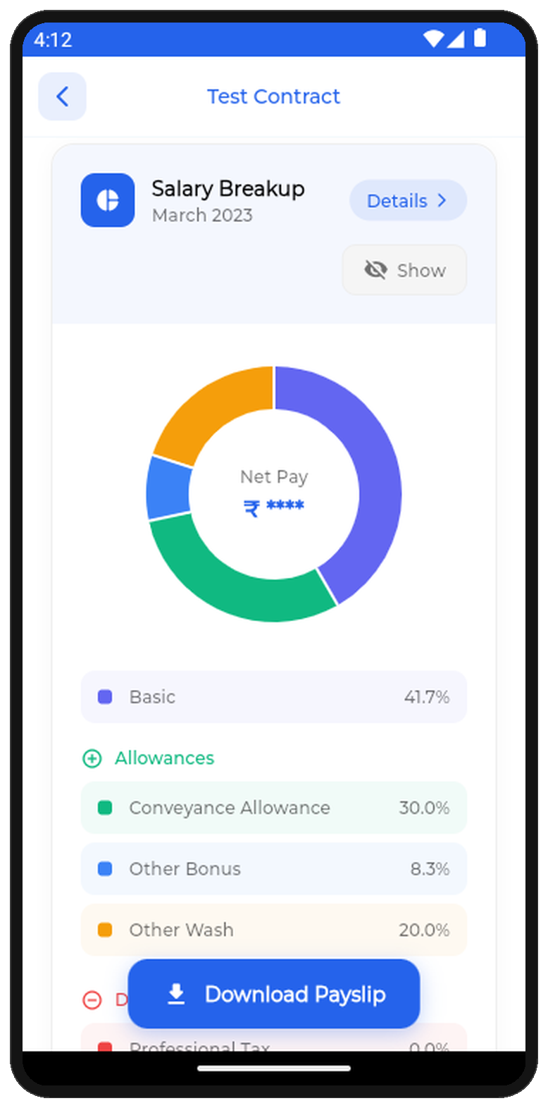 Salary breakup and payslip
